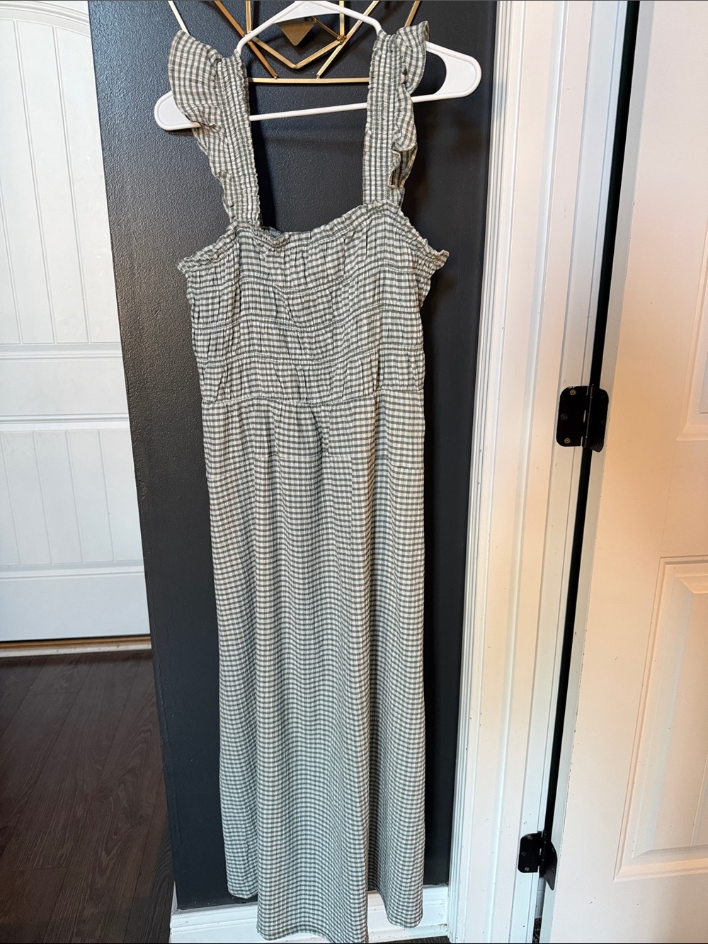 Gingham Smocked Maxi Dress in Sage Green
